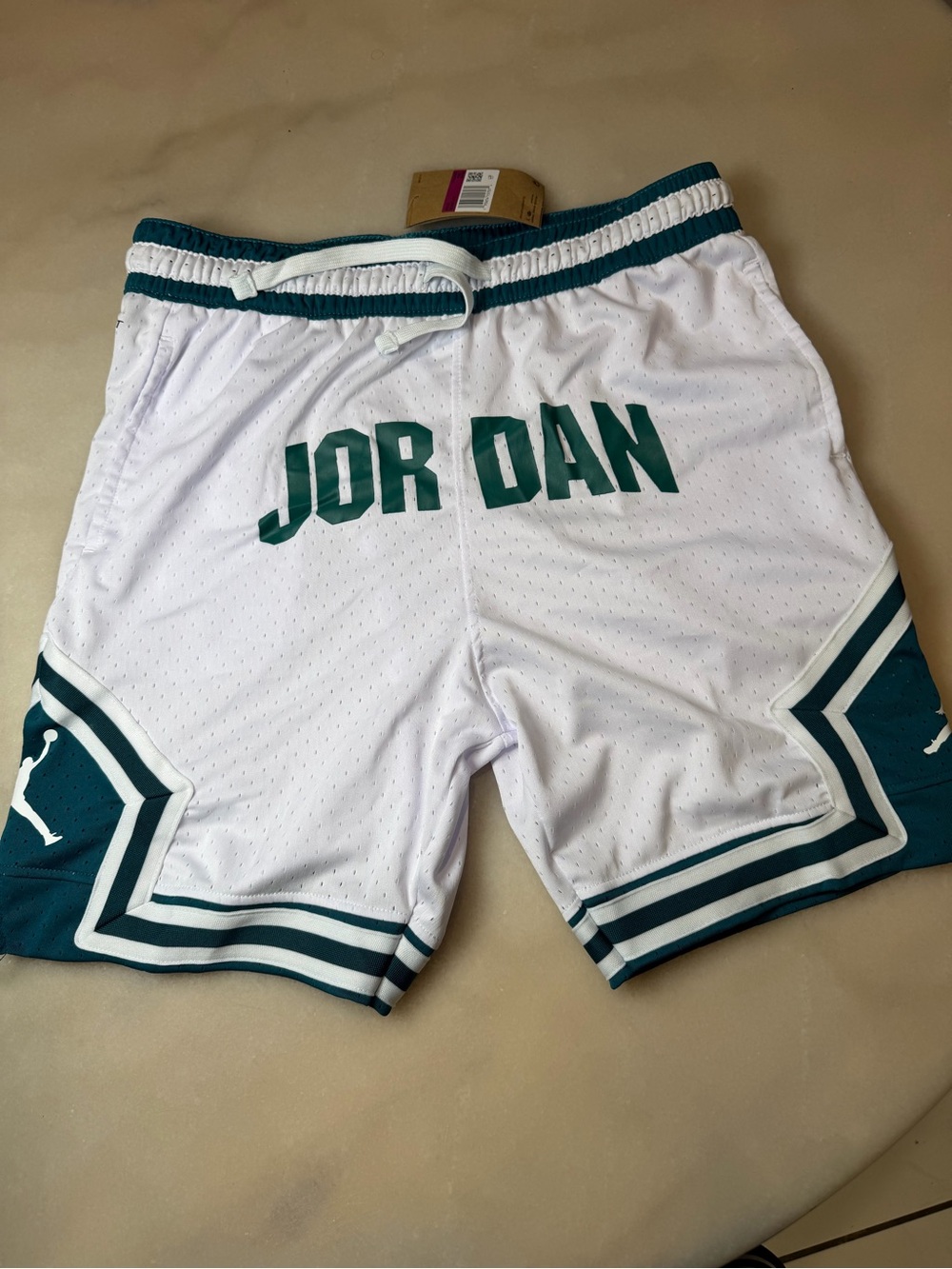 Jordan Men's White & Teal Athletic Basketball Shorts